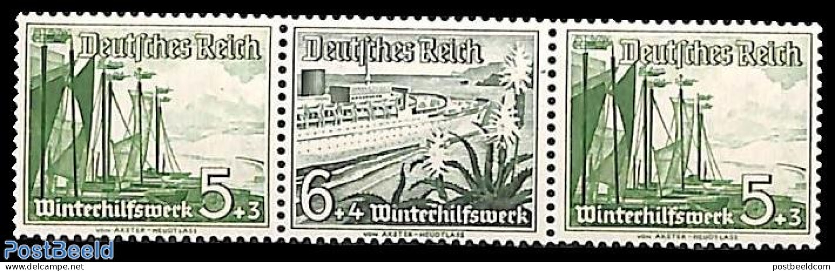 Germany, Empire 1937 5+6+5pf Combination, Mint NH, Transport - Ships And Boats - Ungebraucht