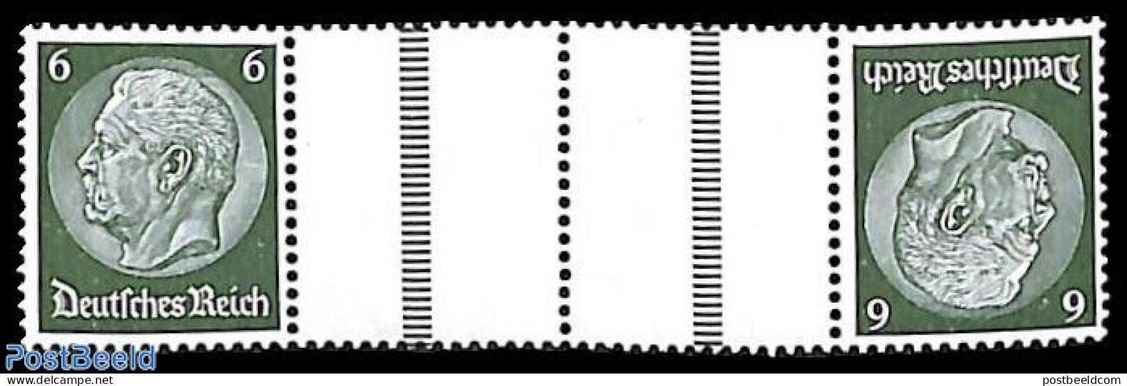 Germany, Empire 1936 6Pf+tab+tab+6Pf, Horizontal Tete-beche Strip, Mint NH - Neufs