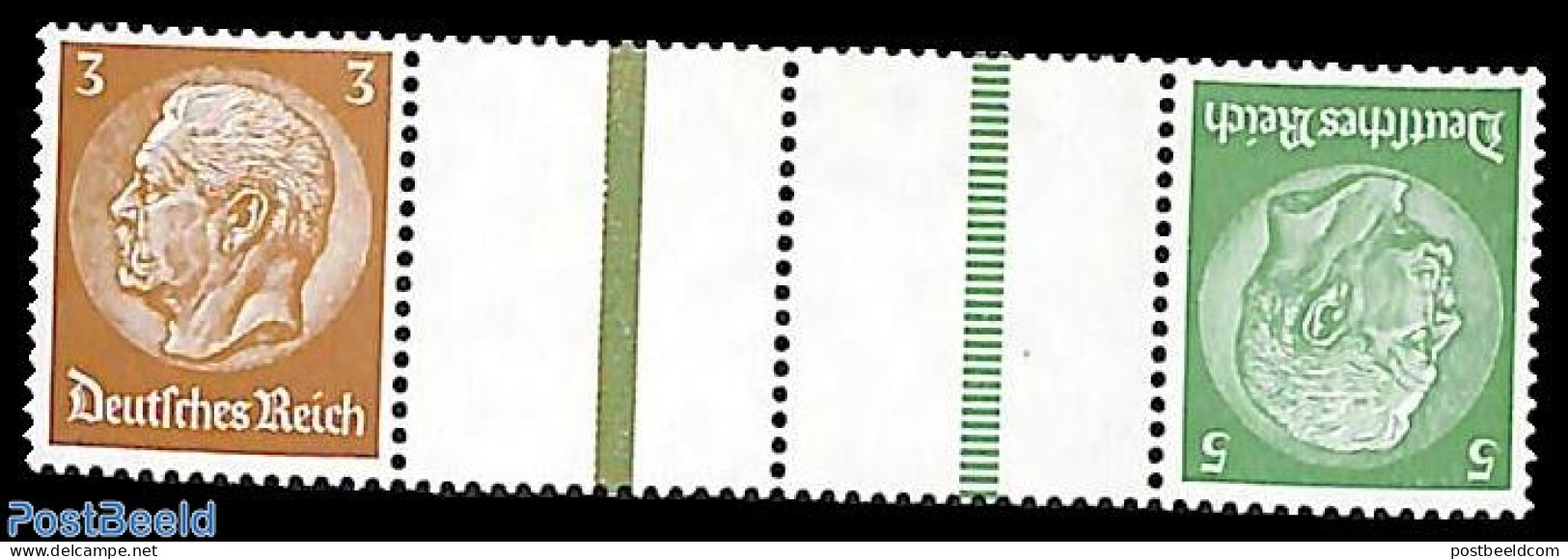 Germany, Empire 1936 3Pf+tab+tab+5Pf, Horizontal Tete-beche Strip, Mint NH - Nuevos