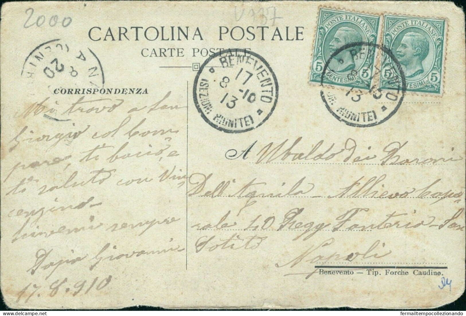 V787 Cartolina S.giorgio La Montagna Palazzo Del Barone Niaco Benevento 1913 - Benevento