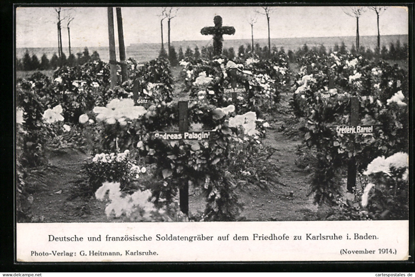 AK Karlsruhe I. Baden, Deutsche Und Französische Soldatengräber Auf Dem Friedhofe  - Karlsruhe