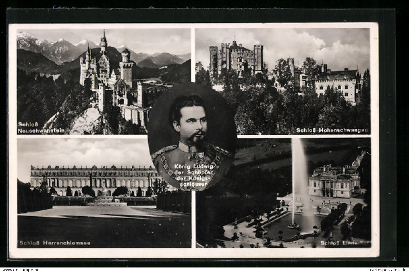 AK König Ludwig II. - Portrait, Schlösser Neuschwanstein, Herrenchiemsee, Hohenschwangau Und Linderhof  - Königshäuser