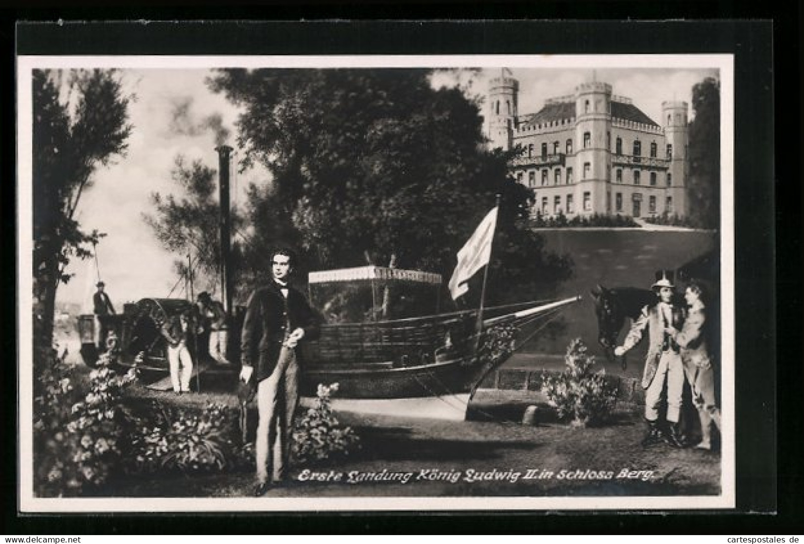 AK Berg, Erste Landung König Ludwig II. In Schloss Berg  - Familles Royales