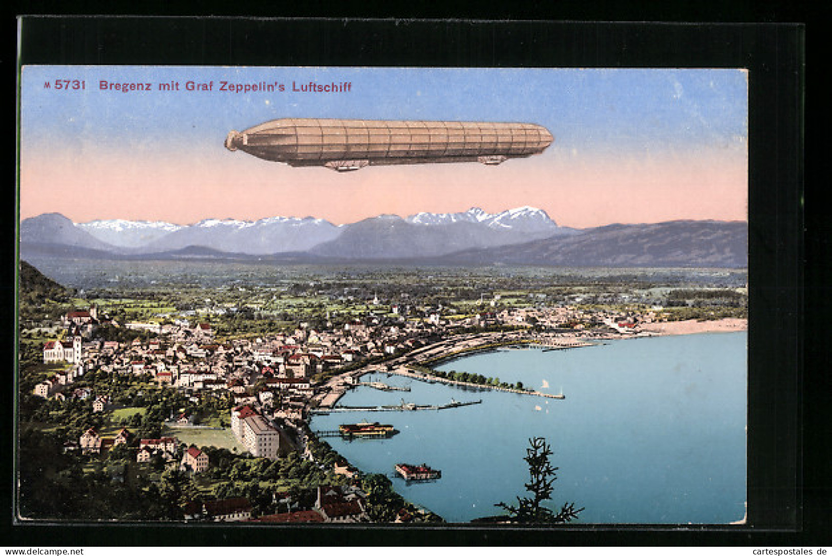 AK Bregenz, Teilansicht Mit Graf Zeppelin`s Luftsschiff  - Zeppeline