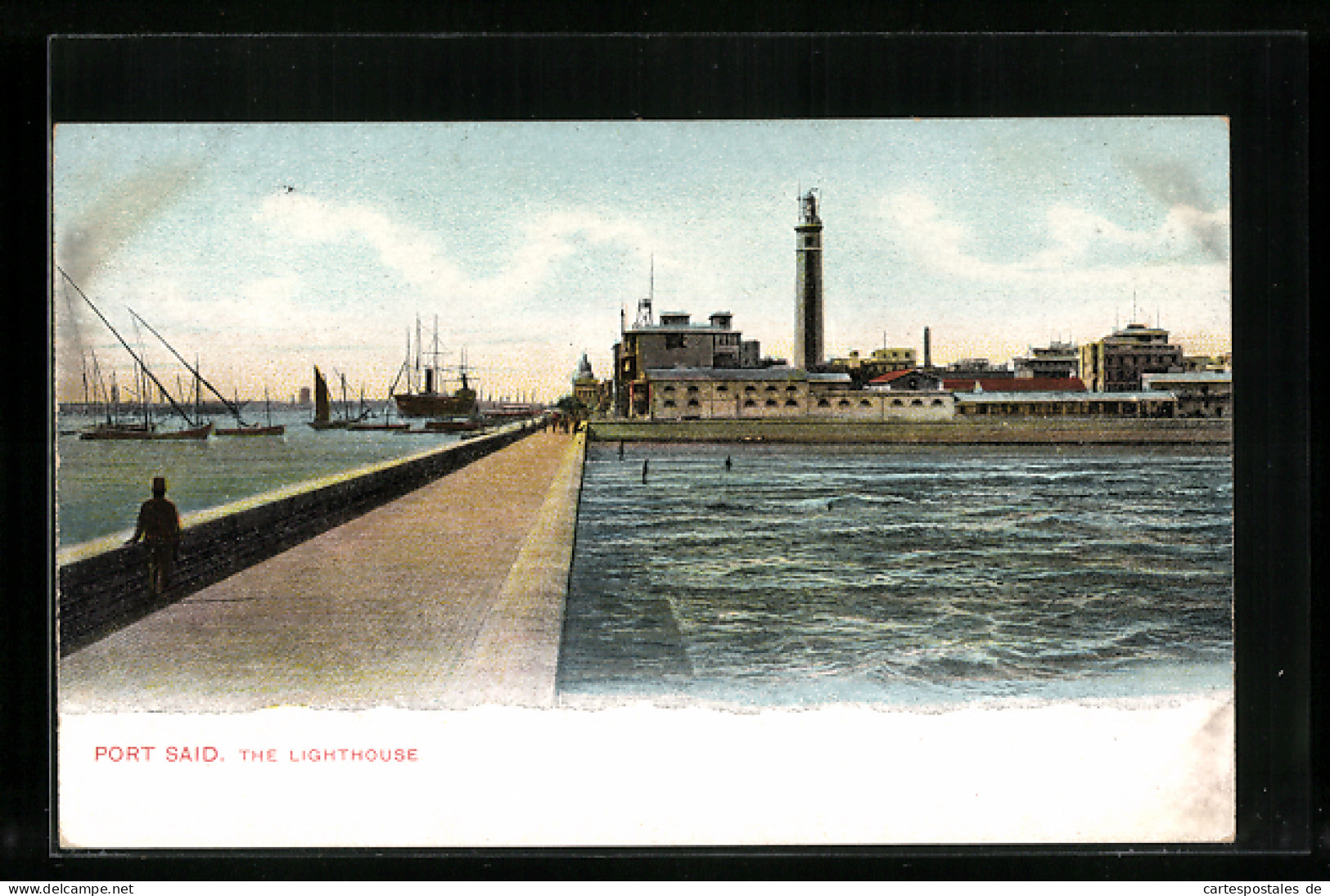 CPA Port Said, The Lighthouse, Vue Sur Le Port Avec Phare, Bateau à Vapeur  - Sonstige & Ohne Zuordnung