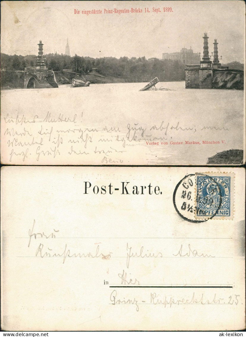 Ansichtskarte München Die Eingestürzte Prinz-Regenten-Brücke 1899 - München
