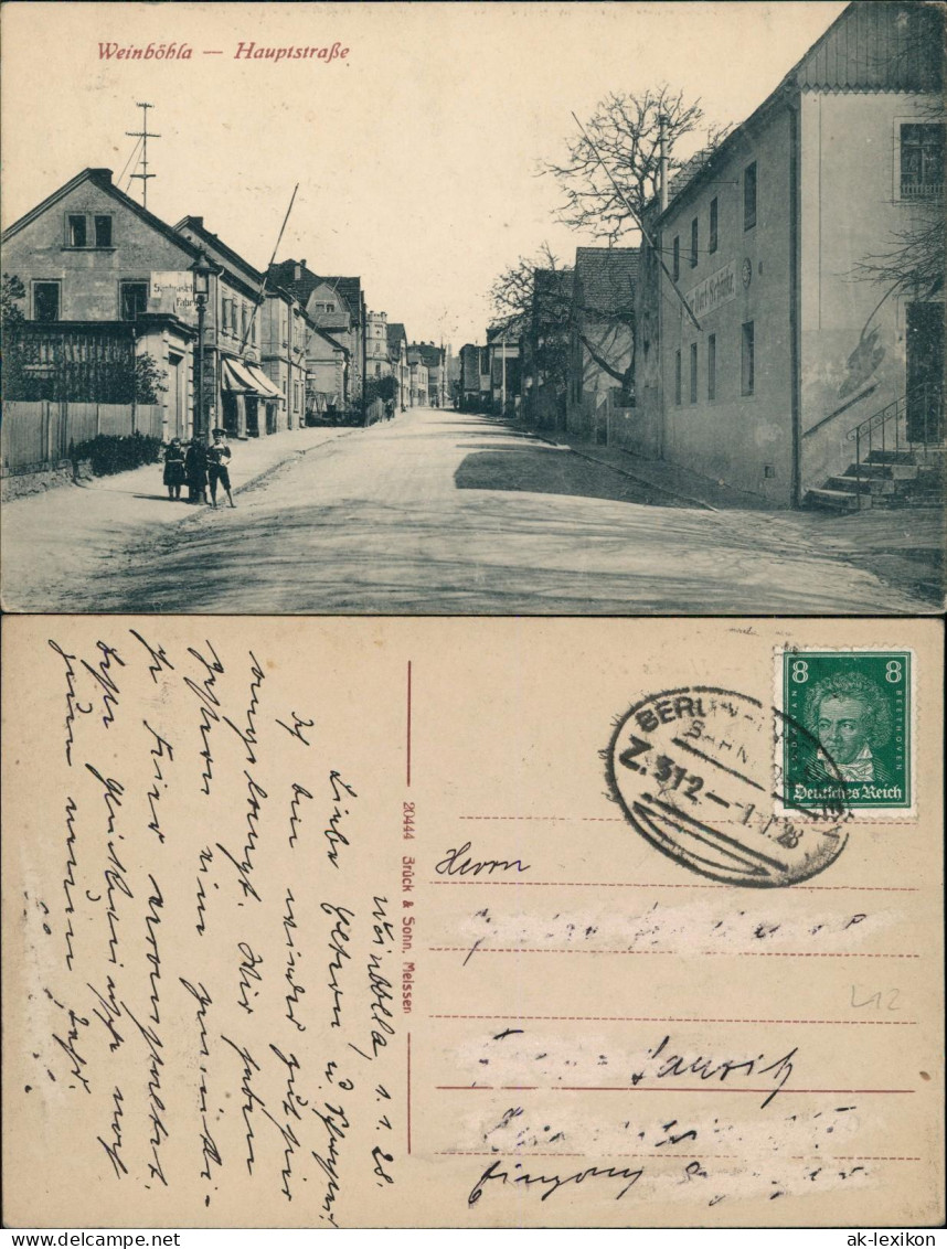 Ansichtskarte Weinböhla Hauptstraße 1928  Gel. Bahnpoststempel - Weinboehla