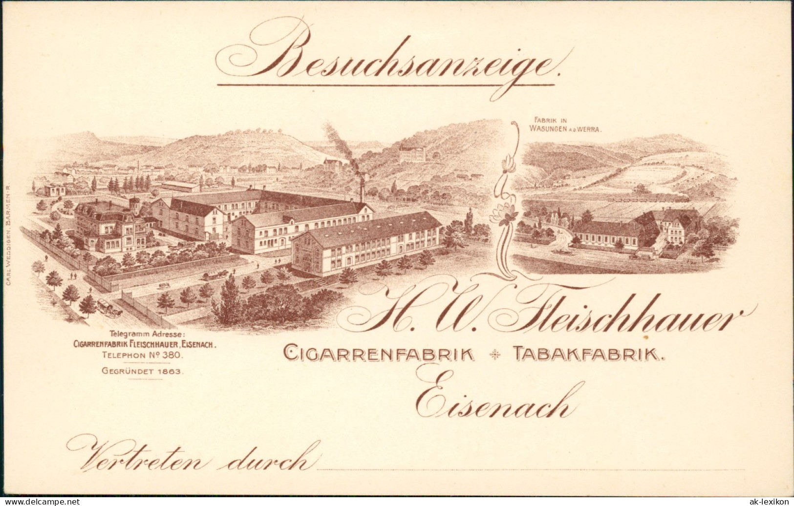 Ansichtskarte Eisenach Cigarrenfabrik U. Tabakfabrik FLEISCHHAUER 1908 - Eisenach