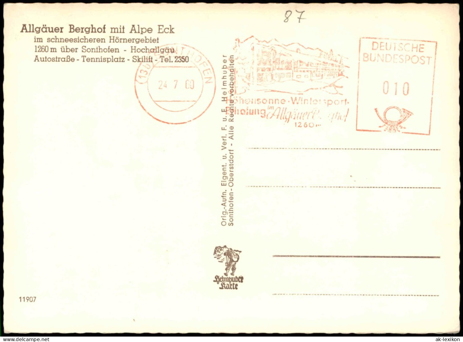 Ansichtskarte Sonthofen Allgäuer Berghof 1960  Gel. Maschinenmarke - Sonthofen