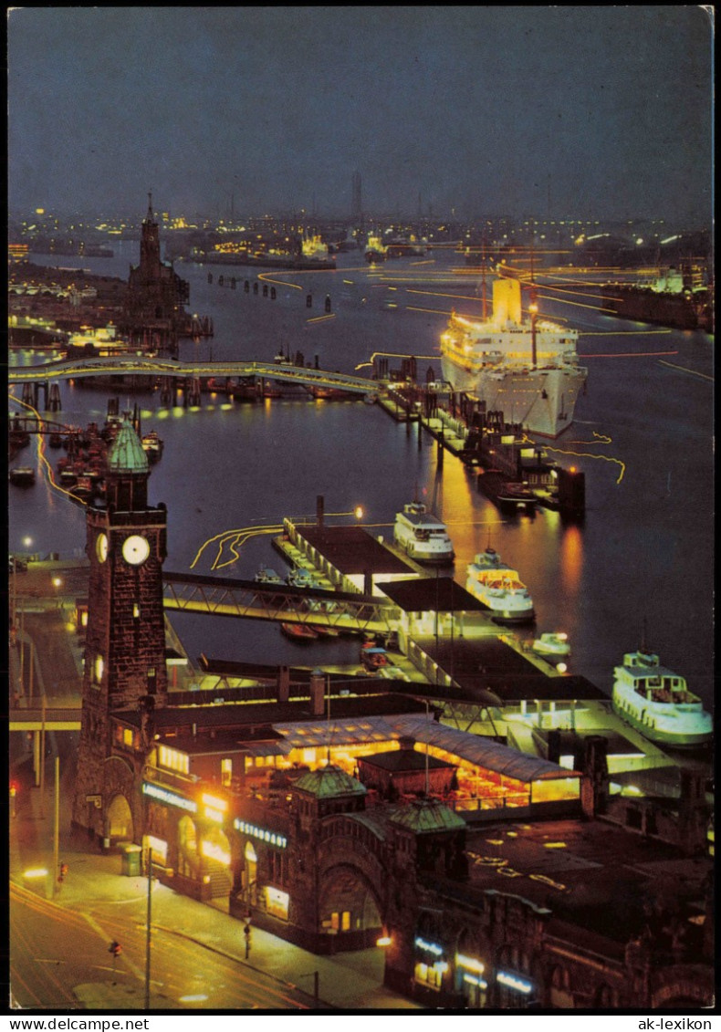 Ansichtskarte Hamburg Hafen Landungsbrücken Bei Nacht 1970 - Other & Unclassified