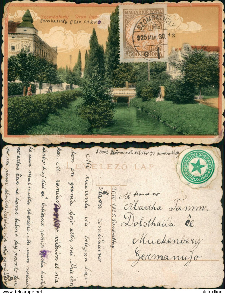 Postcard Steinamanger Szombathely Deak Liget 1930  Enesperanto Vignette - Hungary