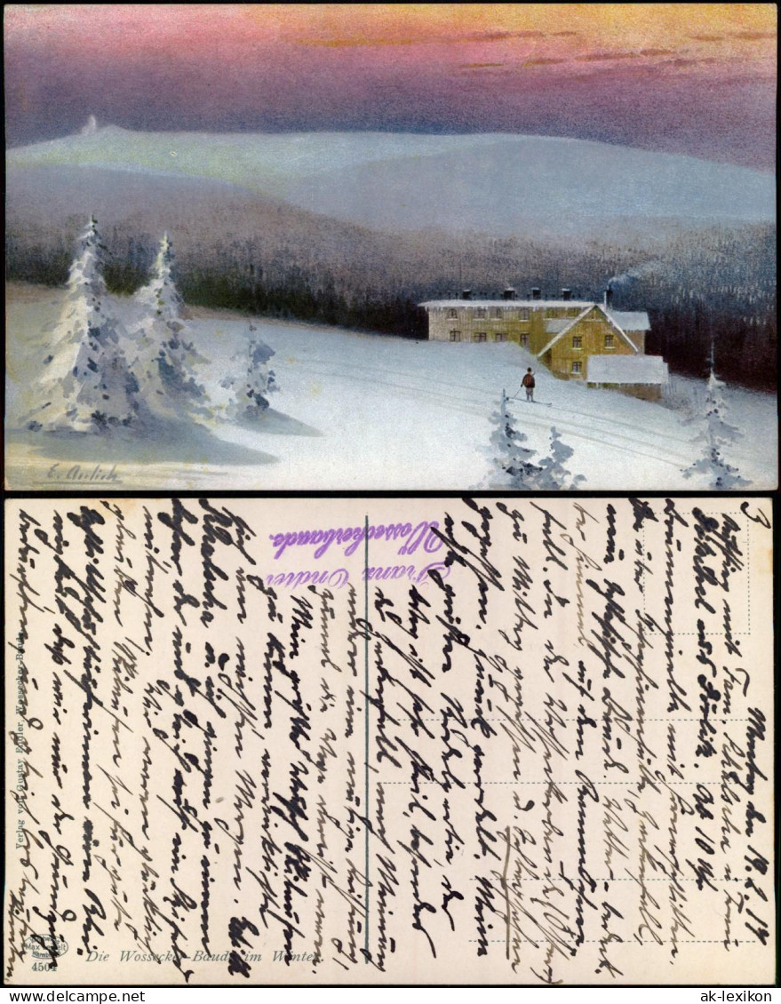 Postcard Harrachsdorf Harrachov Wosseckerbaude Im Winter 1913 - Tsjechië