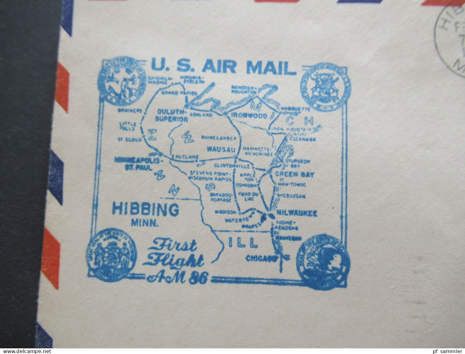 USA 1948 Air Mail US Air Mail Hibbing Minh. First Flight AM 86 / Rückseitig Stempel Milwaukee Wis. - 2a. 1941-1960 Oblitérés