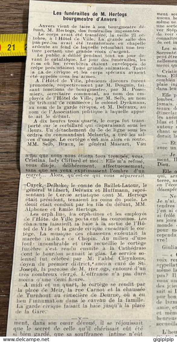 1908 PATI FUNÉRAILLES DE M. HERTOGS, BOURGMESTRE D'ANVERS - Collections