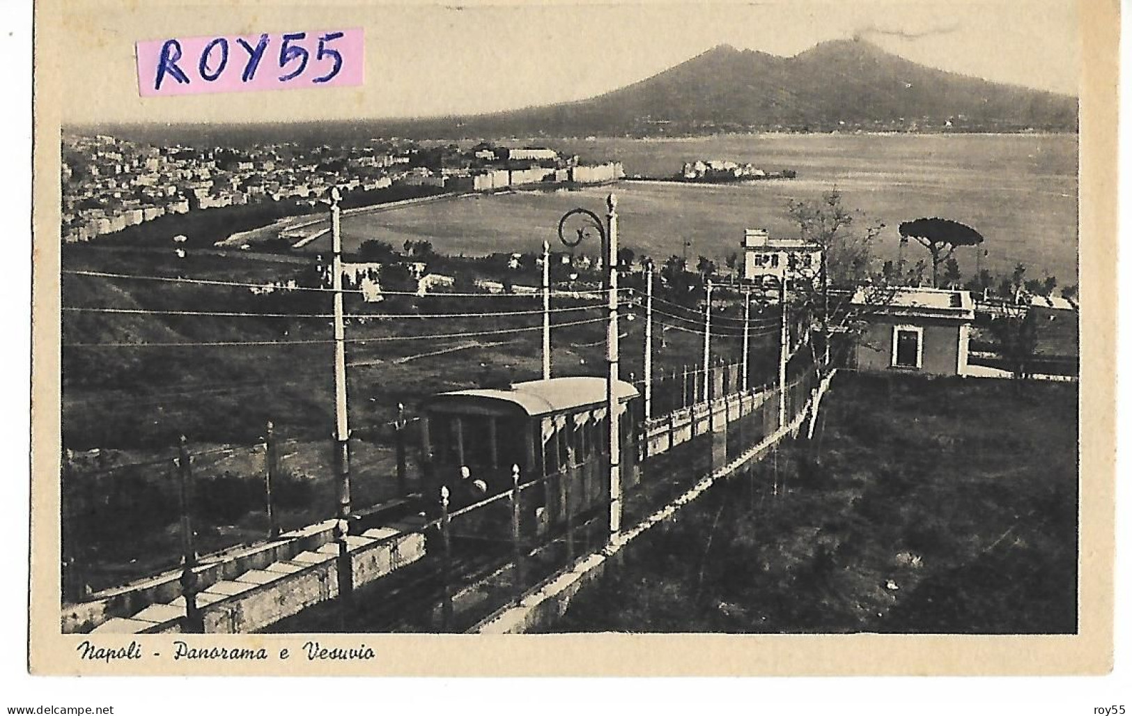 Campania Napoli Funicolare Differente Bella Veduta  Passaggio Treno Panoramica Con Vesuvio  Anni 40 (f.picc./v.retro) - Funiculaires