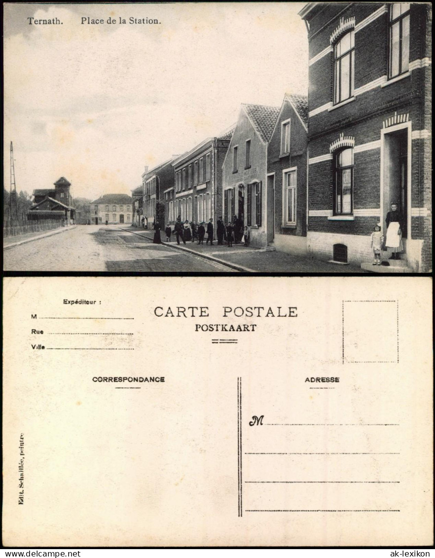 Postkaart Ternat Ternath Place De La Station. 1913 - Autres & Non Classés