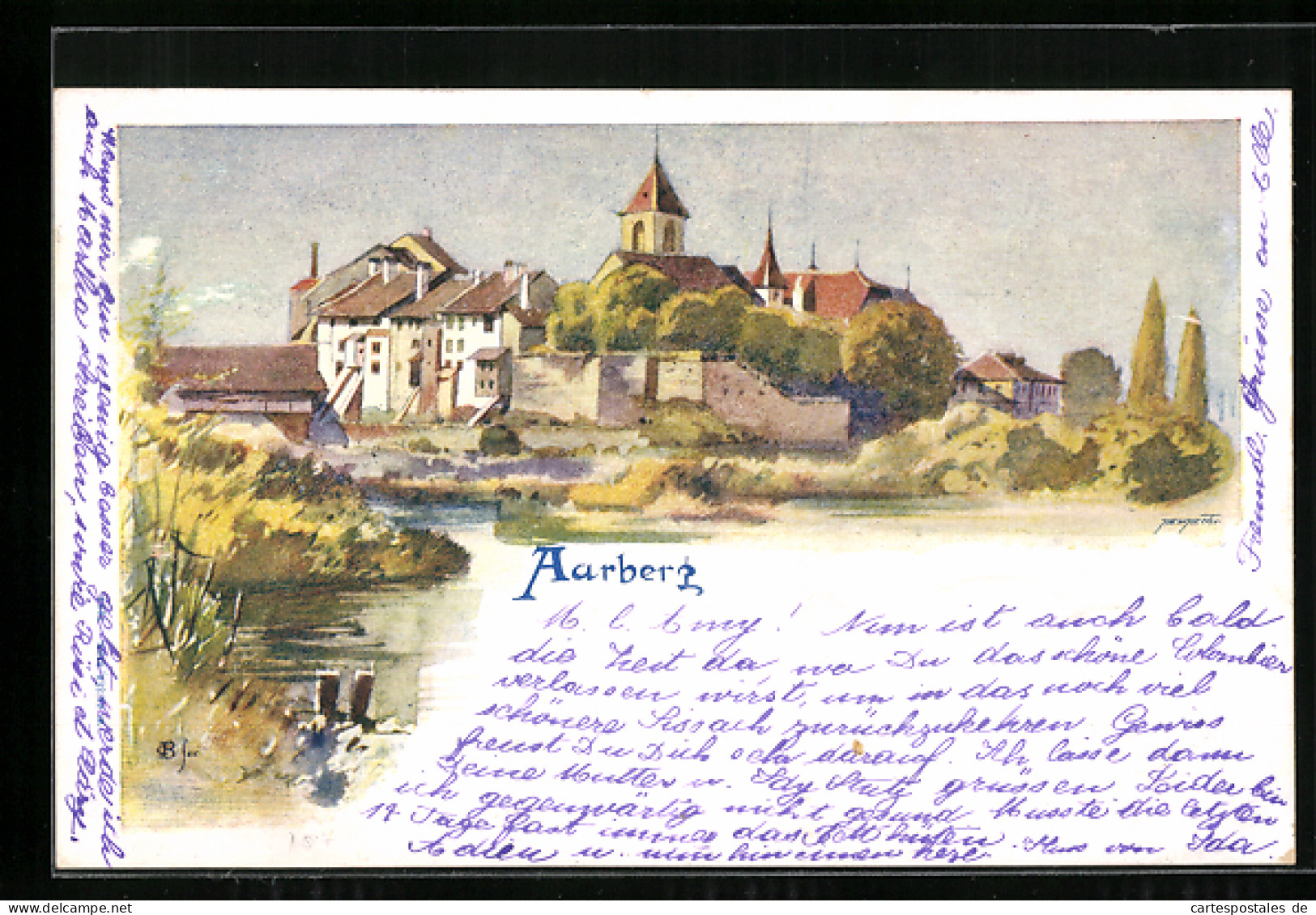 Künstler-AK Aarberg, Teilansicht  - Aarberg