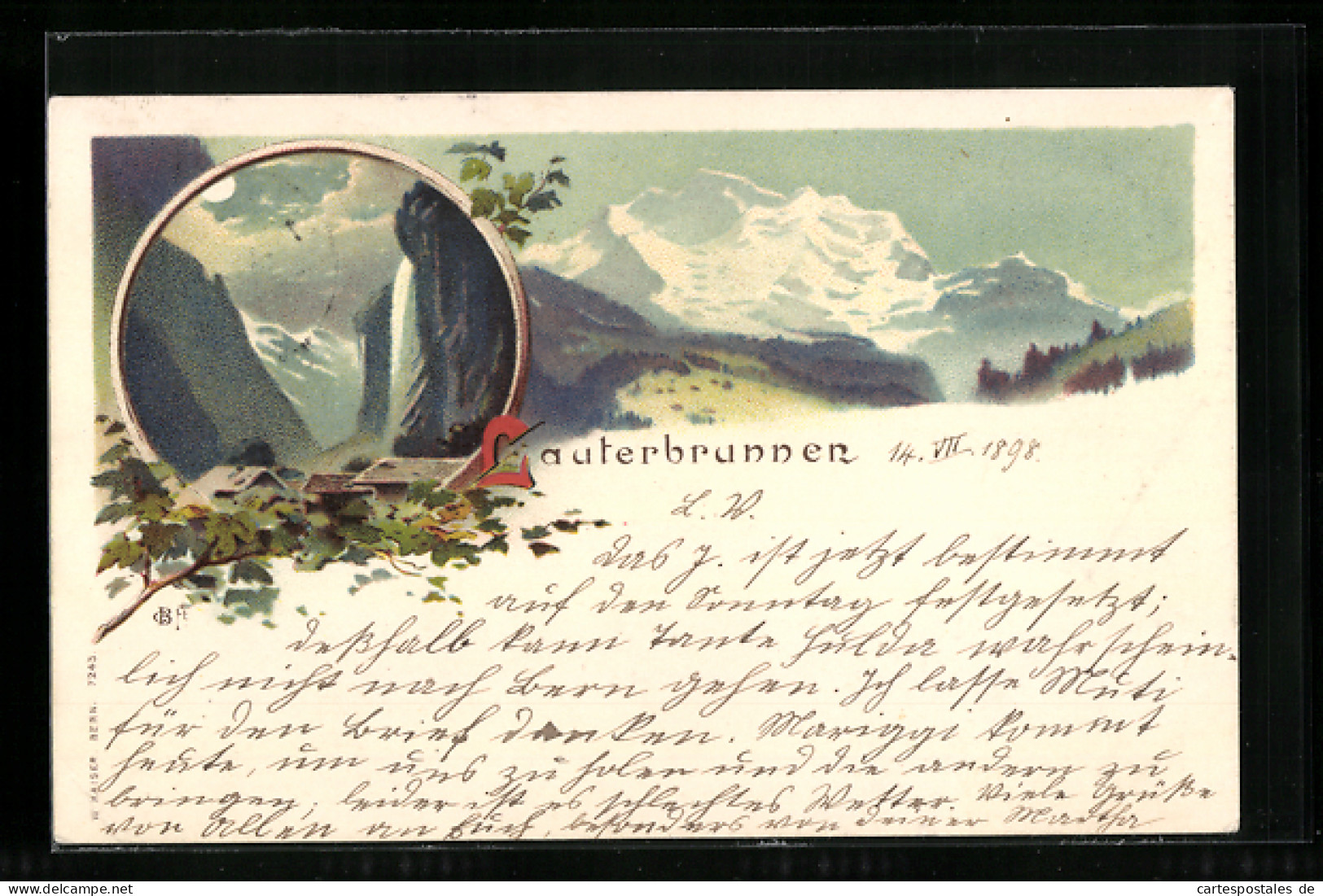 Lithographie Lauterbrunnen, Partie Im Hochgebirge, Wasserfall  - Lauterbrunnen