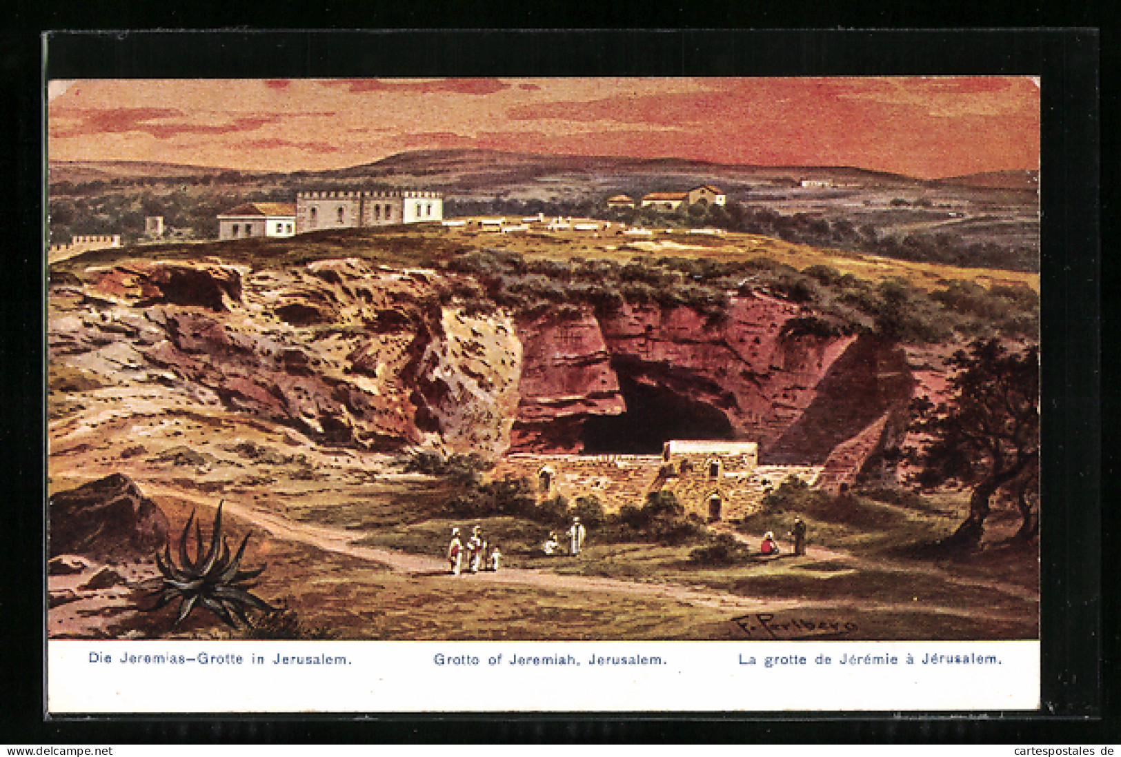 Künstler-AK Friedrich Perlberg: Jerusalem, Jeremias-Grotte  - Perlberg, F.