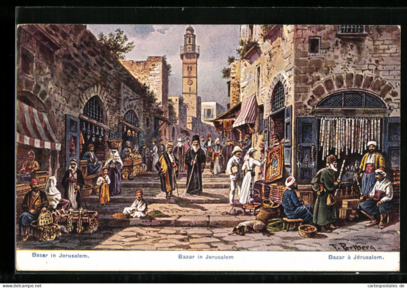 Künstler-AK Friedrich Perlberg: Jerusalem, Menschen Handeln Auf Dem Basar  - Perlberg, F.