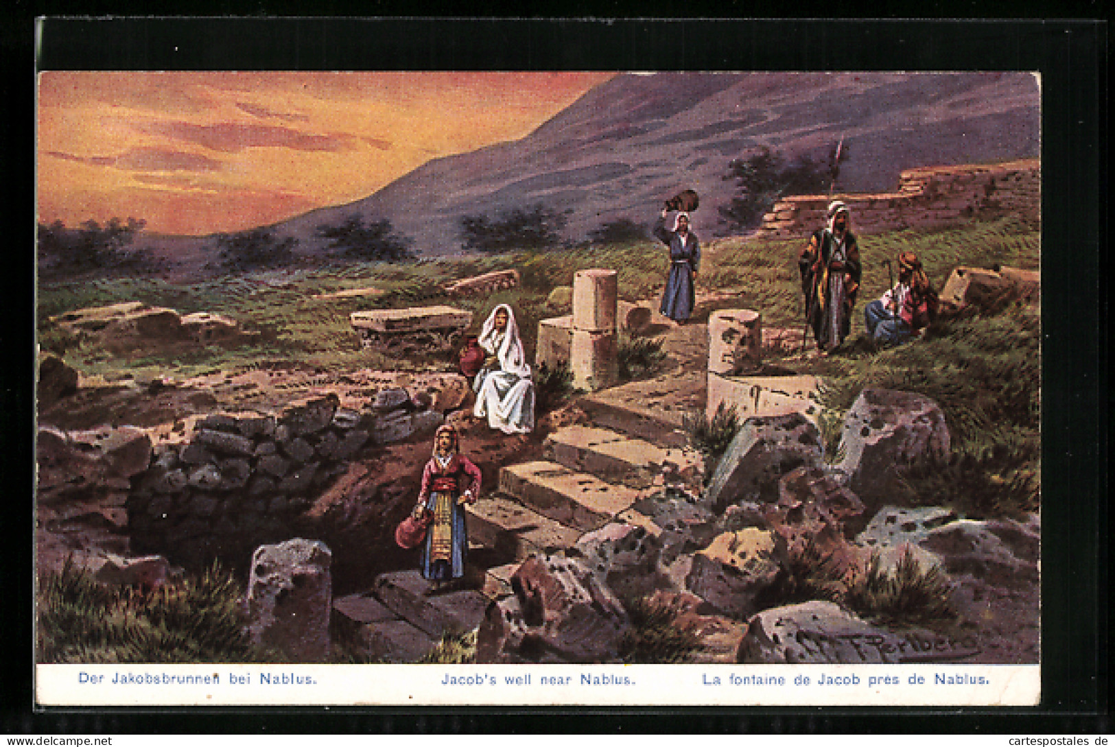 Künstler-AK Friedrich Perlberg: Nablus, La Fontaine De Jacob  - Perlberg, F.