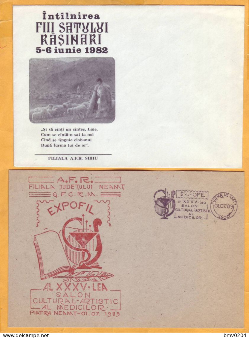 1989  Romania, Philatelic Exhibition, Medicine, Eminescu, 2 Envelopes - Lettres & Documents