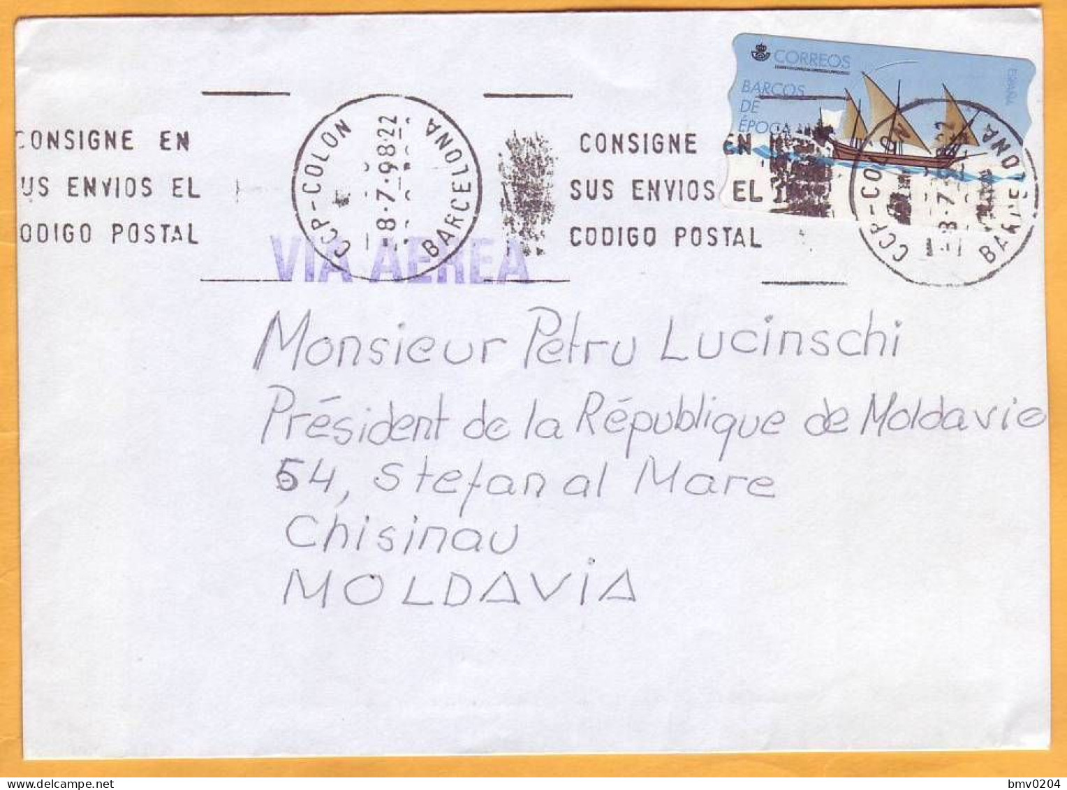 1998 Spain - Moldova Moldavie  Business Letter. President Petru Lucinschi Used. - Brieven En Documenten