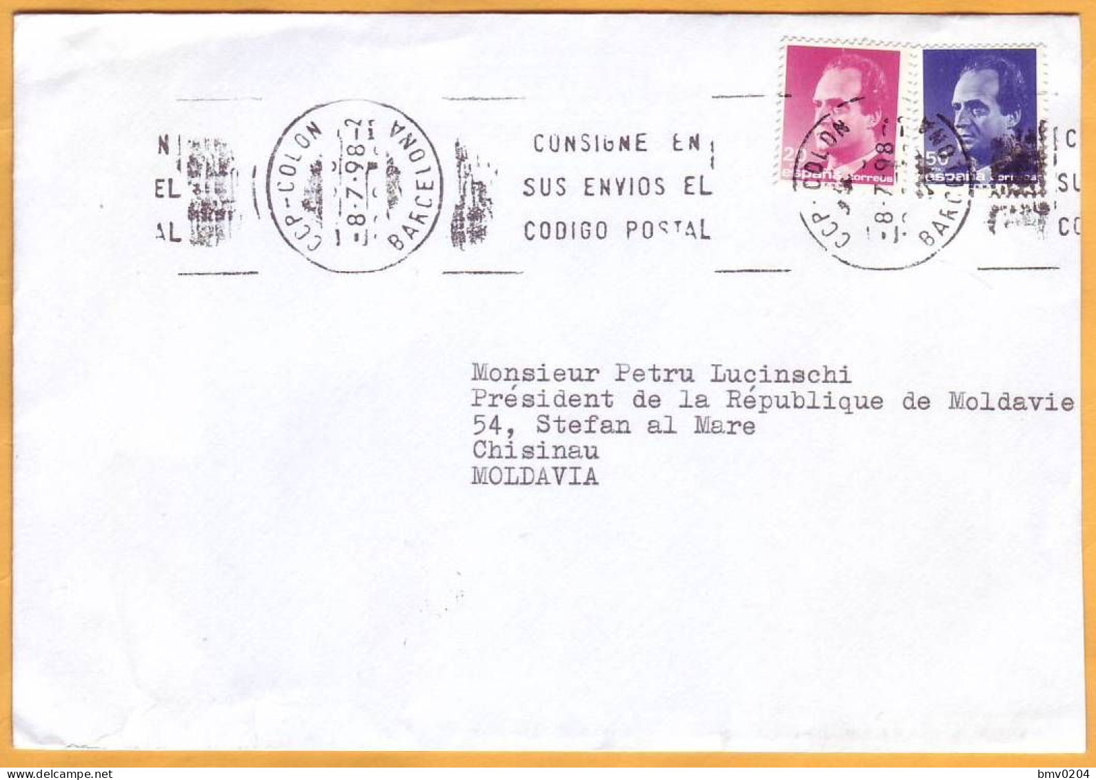 1998 Spain - Moldova Moldavie  Business Letter. President Petru Lucinschi Used. - Storia Postale