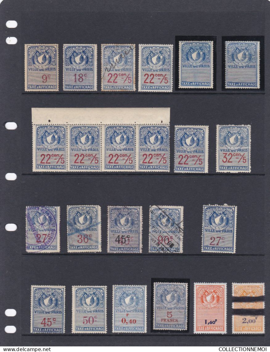 Lot De FISCAUX De Timbres D' AFFICHAGE De PARIS - Stamps