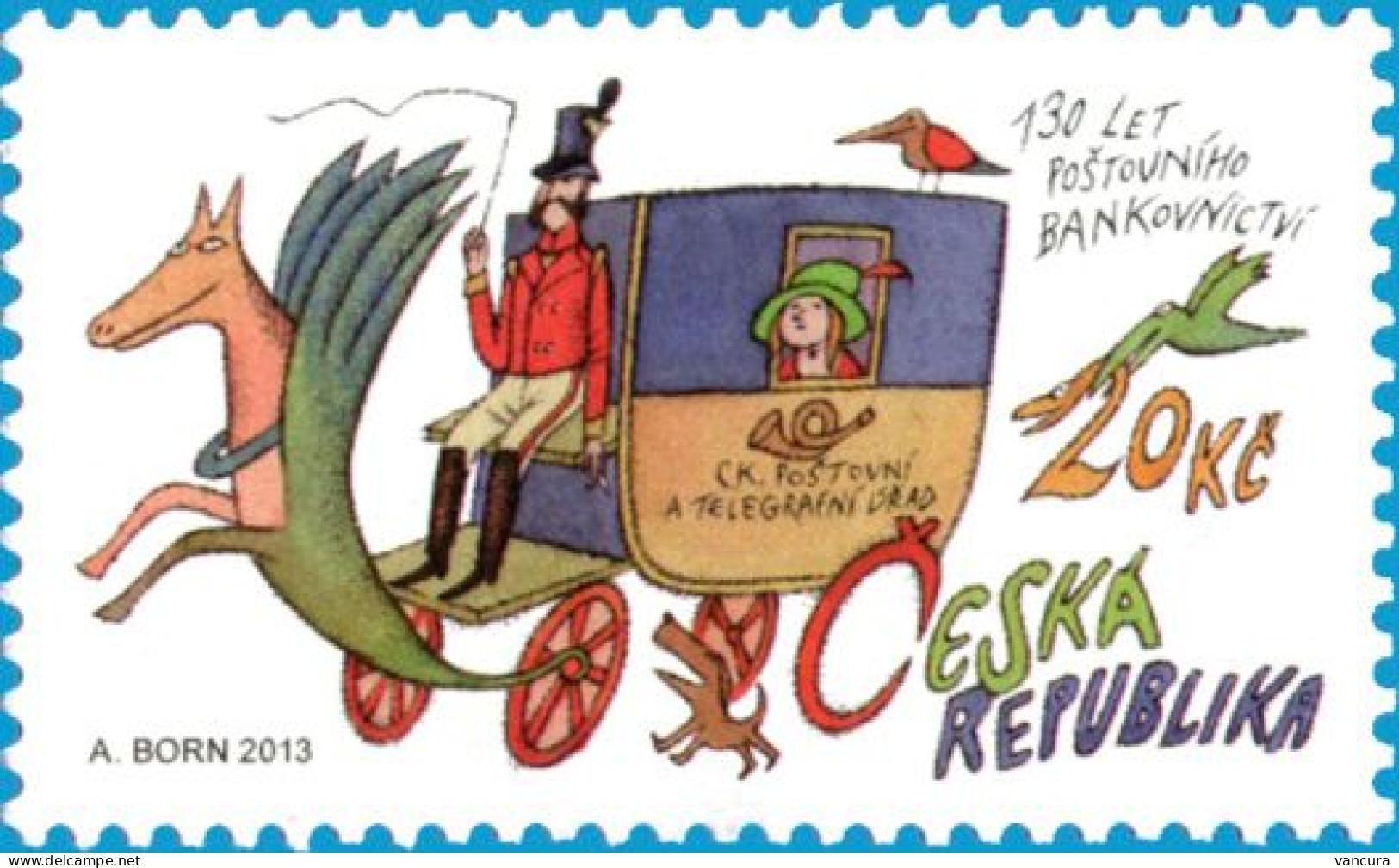 770 Czech Republic 130 Years Of Postal Banking Services 2013 Dog Bird Horse Post Coach - Ungebraucht