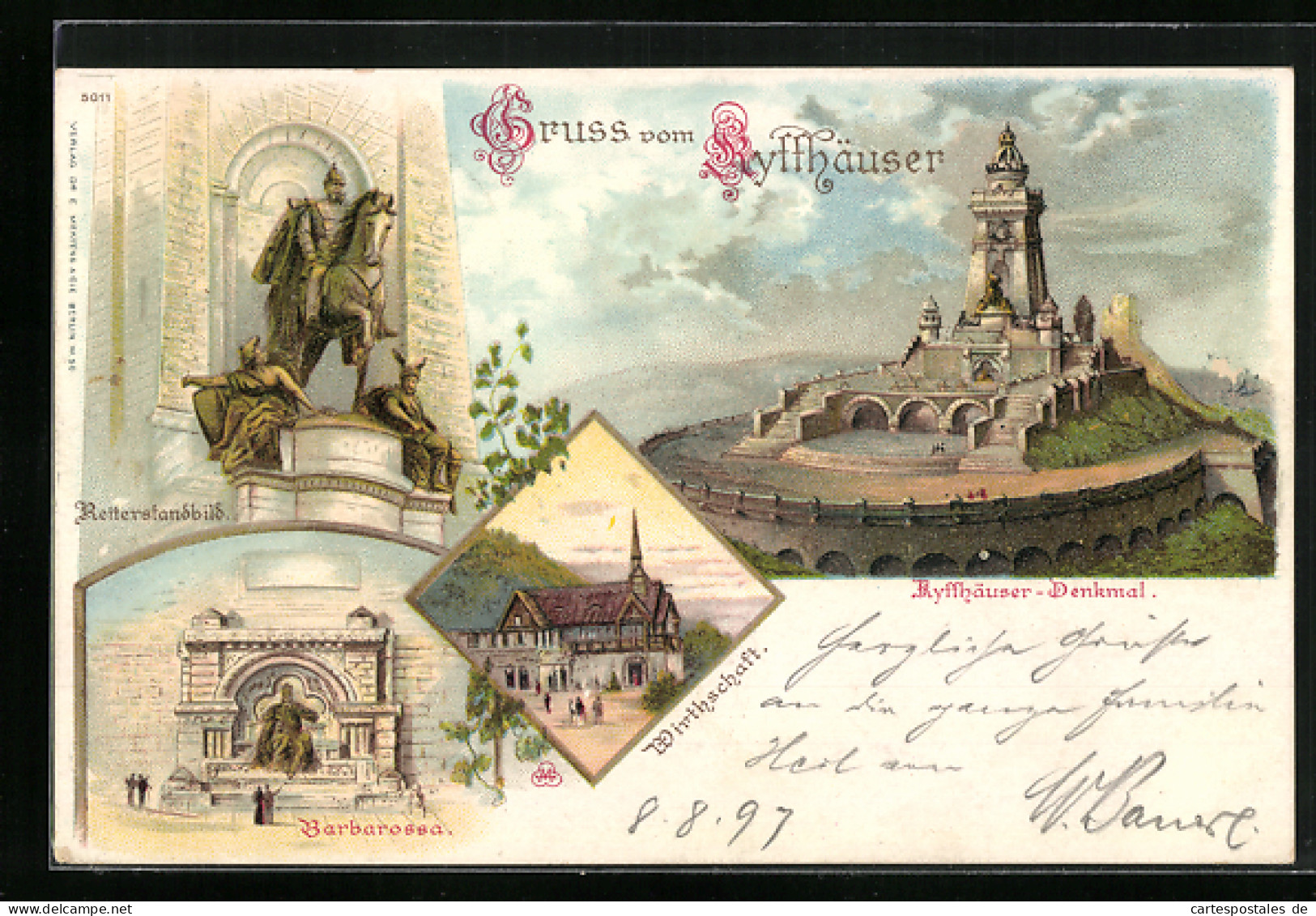 Lithographie Kyffhäuser, Kaiser Wilhelm-Denkmal, Wirtschaft, Barbarossa, Reiterstandbild  - Otros & Sin Clasificación