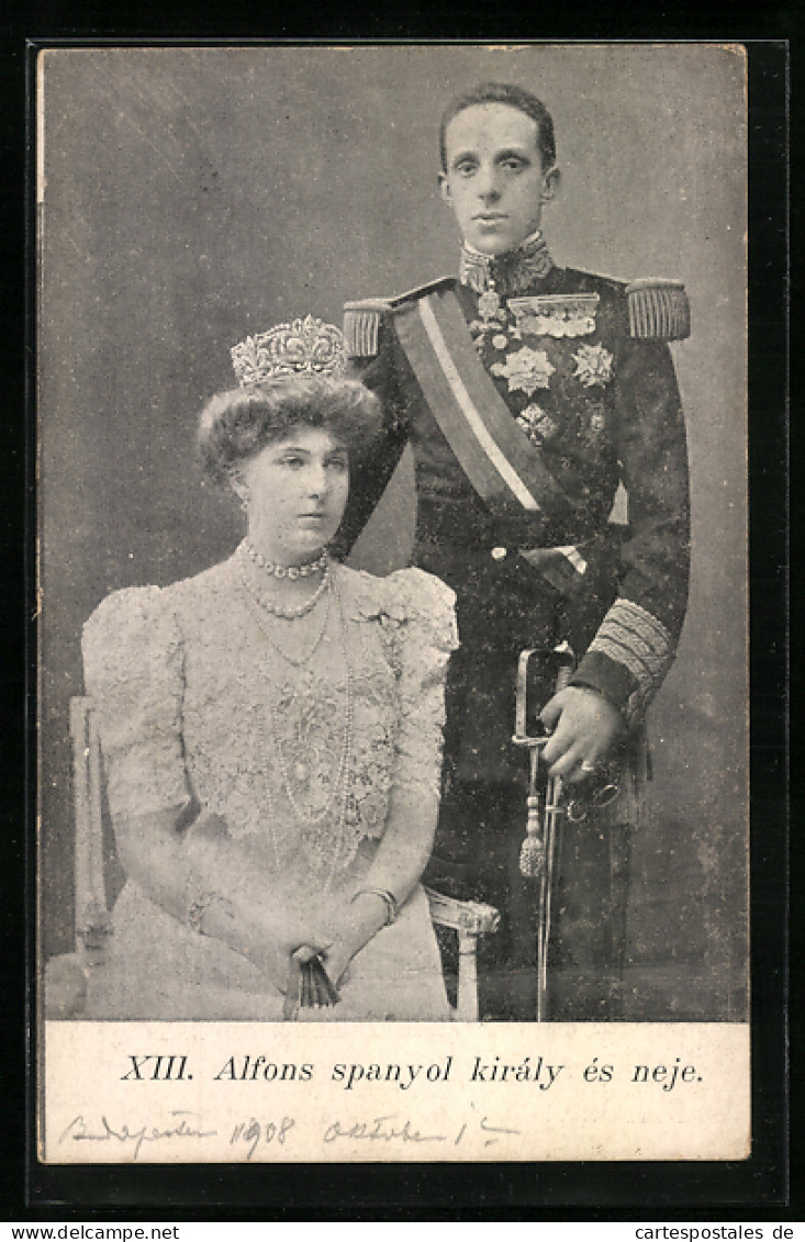 Postal XIII. Alfons Spanyol Király és Neje  - Royal Families