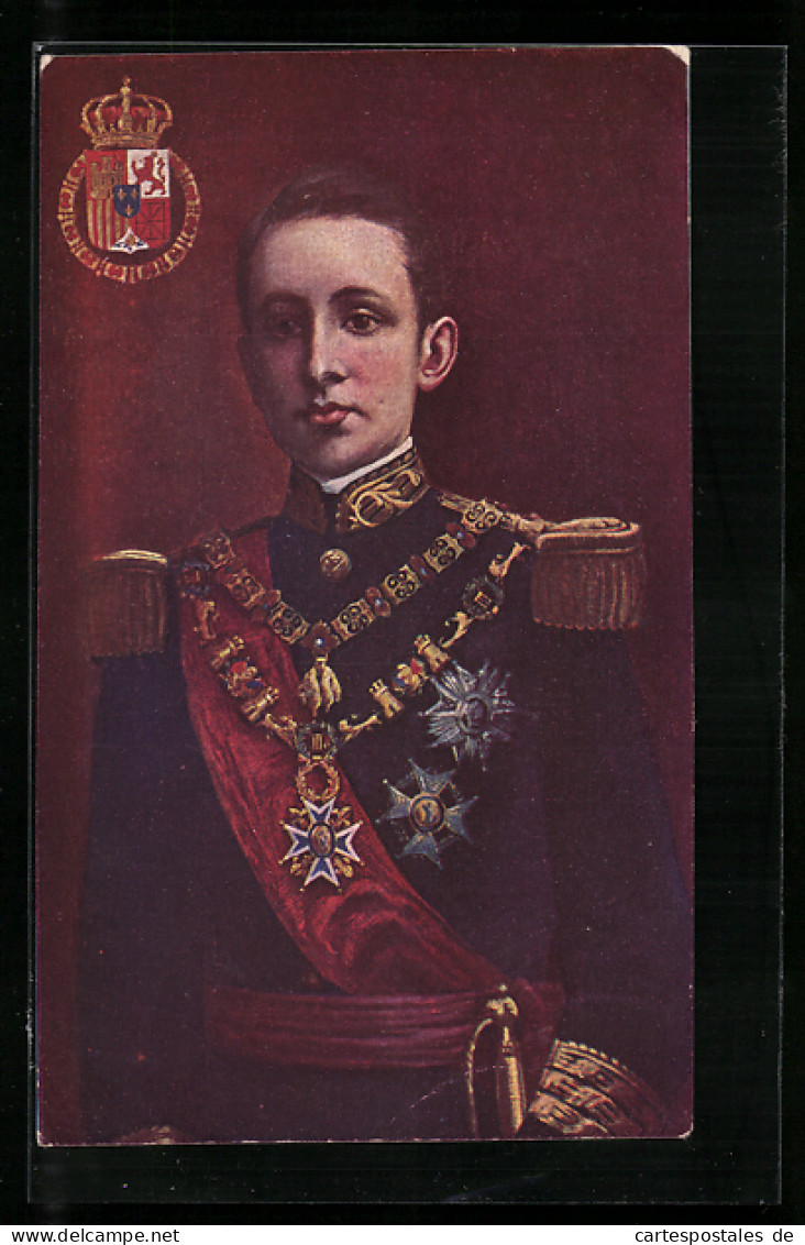 Postal Portrait König Alfons XIII. Von Spanien In Uniform  - Koninklijke Families