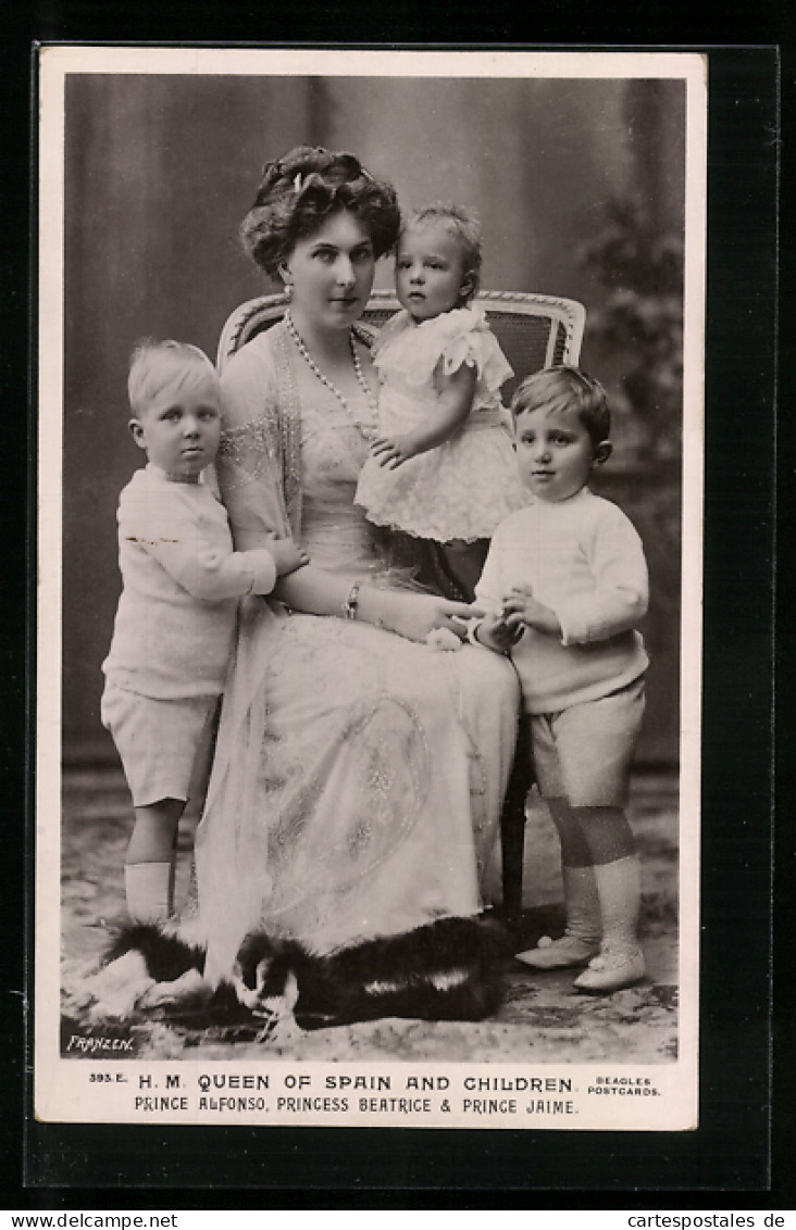 Postal König Von Spanien Mit Ihren Kindern Alfonso, Beatrice Und Jaime  - Familles Royales