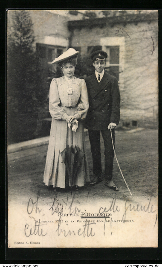 Postal Biarritz, Alphonse XIII Et La Princesse Ena De Battenberg  - Koninklijke Families
