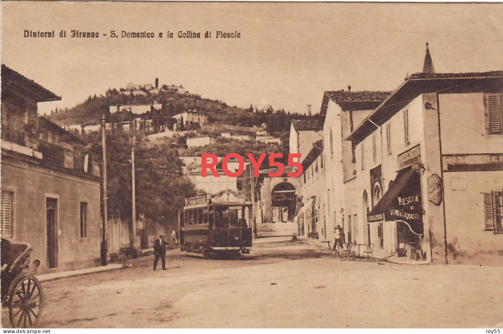 Toscana-firenze-san Domenico Frazione Di Fiesole Animatissima Bella Veduta Con Vecchio Tram Primi 900 (f.piccolo) - Sonstige & Ohne Zuordnung