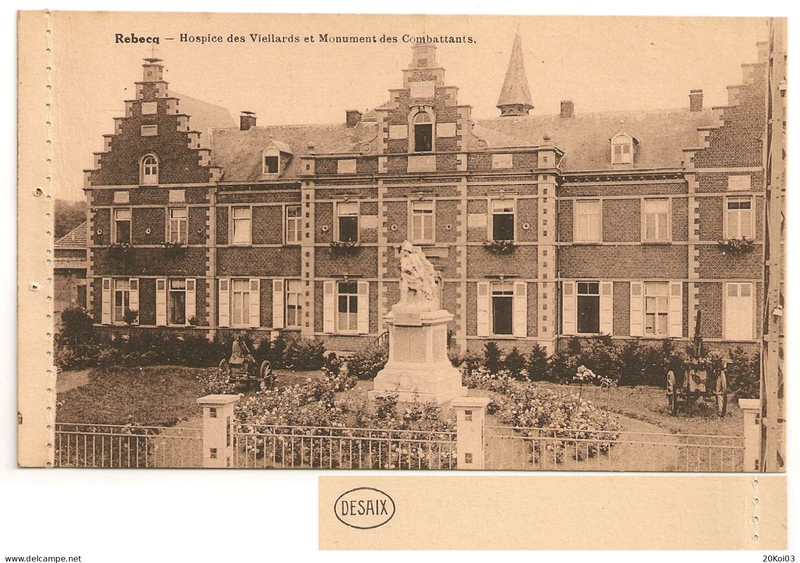 Rebecq Hospice Des Viellards Et Monument Des Combattants, Brabant Wallon, TTB-CPA, Vintage - Rebecq