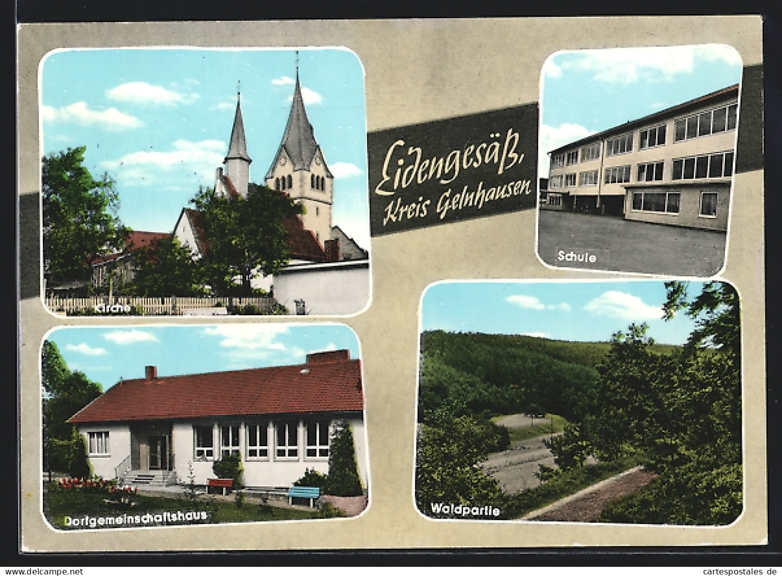 AK Eidengesäss /Kreis Gelnhausen, Kirche, Schule, Dorfgemeinschaftshaus, Waldpartie  - Gelnhausen