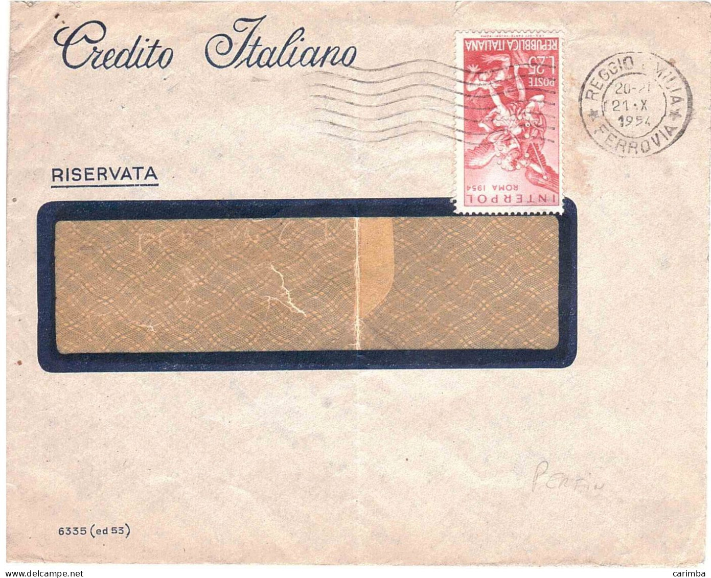 1954 L.25 INTERPOL PERFIN C.I CREDITO ITALIANO - 1946-60: Marcophilia