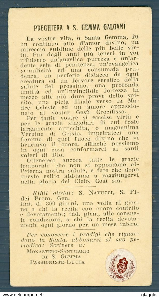 °°° Santino N. 5482 La Povera Gemma Con Reliquia - Cartoncino °°° - Religione & Esoterismo