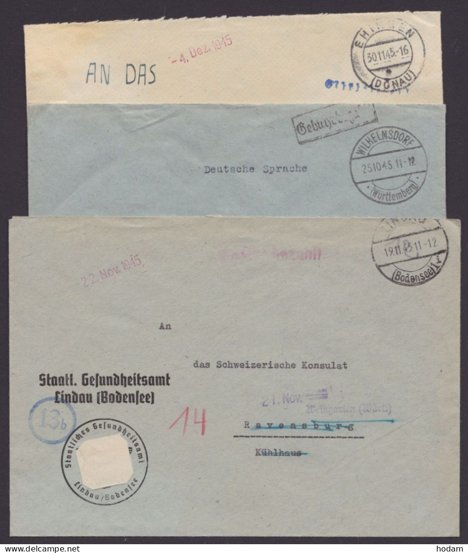 "Gebühr Bezahlt", 3 Bedarfsbelege Oktober/November 1945, Versch. Stempelformen - Cartas & Documentos