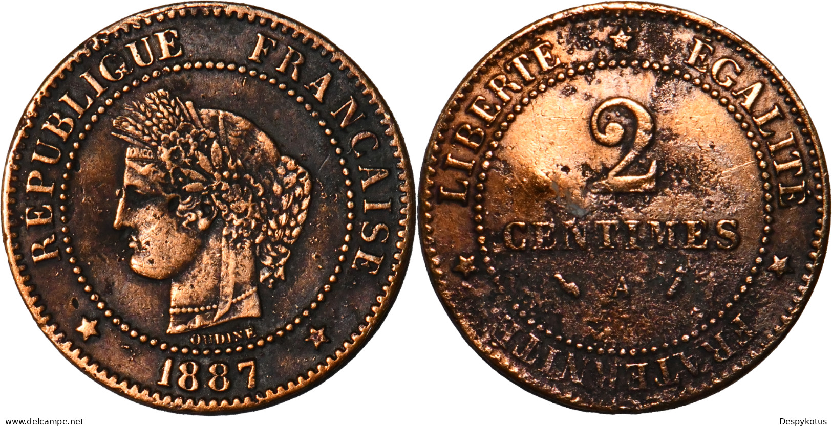 FRANCE - 1887 - 2 Centimes Cérès - 300 000 Ex. - 19-163 - 2 Centimes