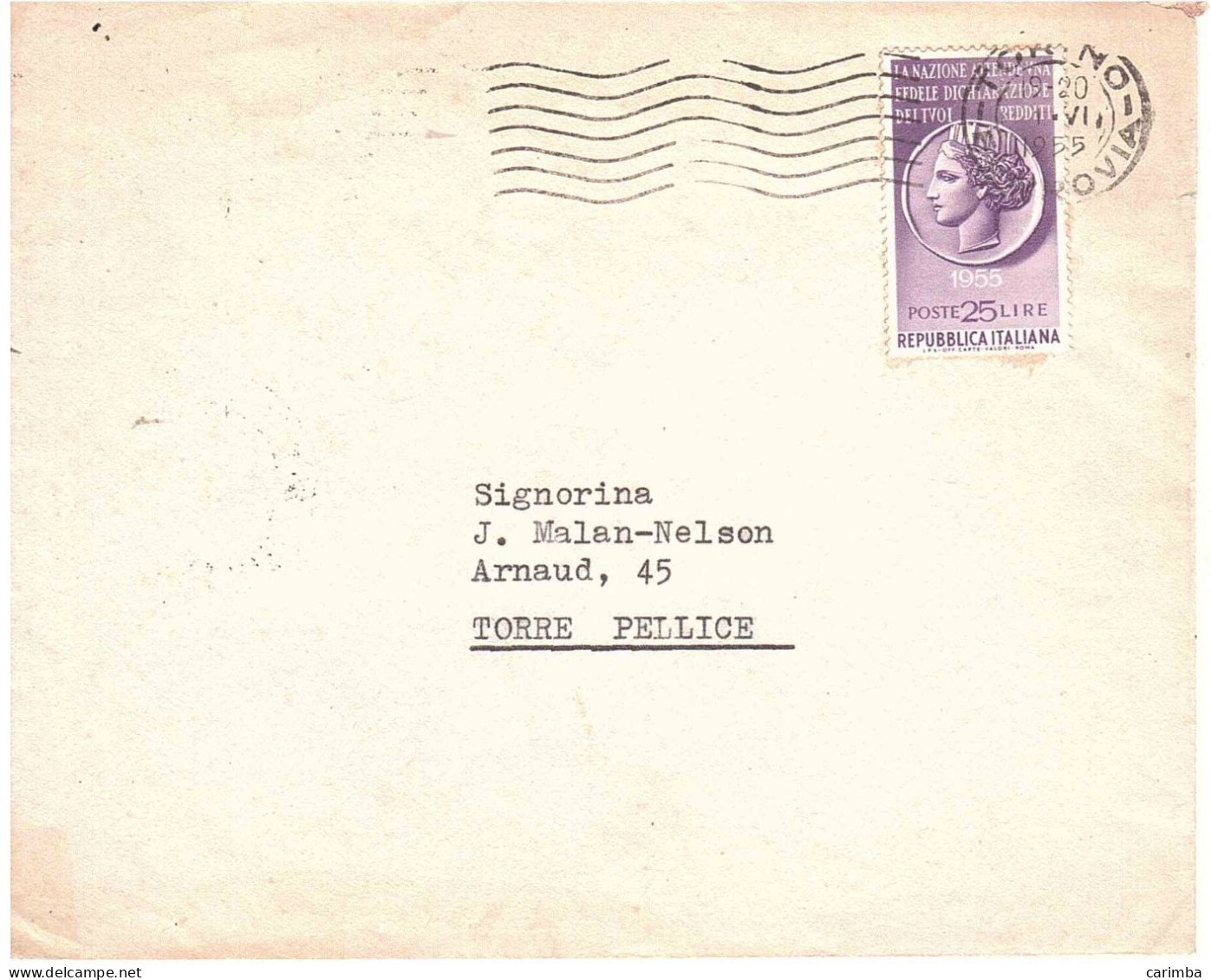 1954 L.25 DICHIARAZIONE REDDITI - 1946-60: Poststempel