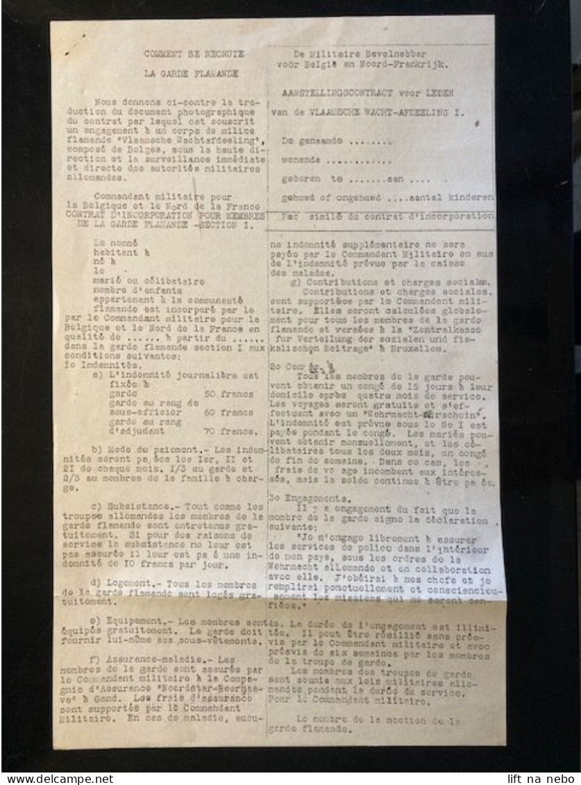 Tract Presse Clandestine Résistance Belge WWII WW2 'Comment Se Recrute La Garde Flamande' 2 Sheets - Documents