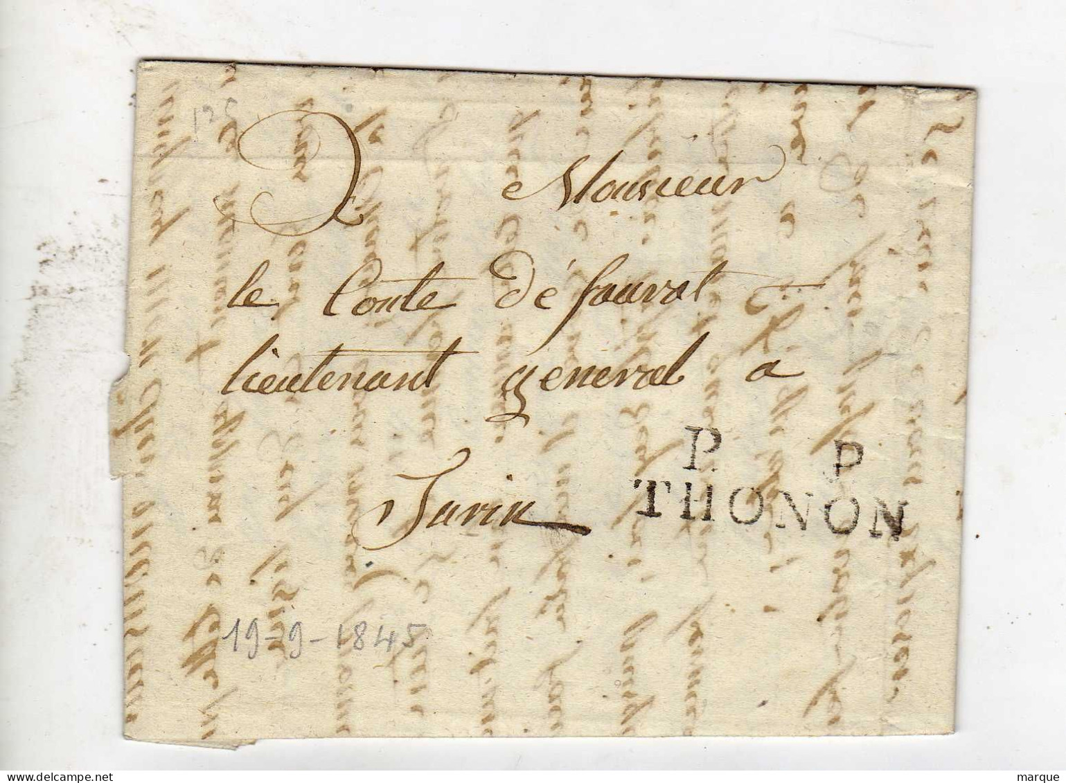 Lettre Du 19 Septembre 1845 Oblitération THONON P P 23 Septembre - Sonstige & Ohne Zuordnung