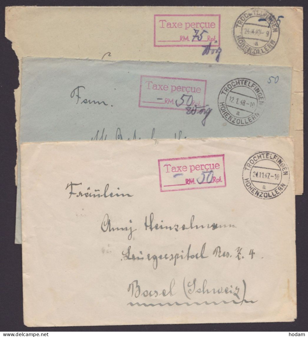 "Taxe Percue", Roter Ra, 3x Auf Bedarfskarten In Die Schweiz, Versch. Portoperioden, "Trochtelfingen" - Storia Postale