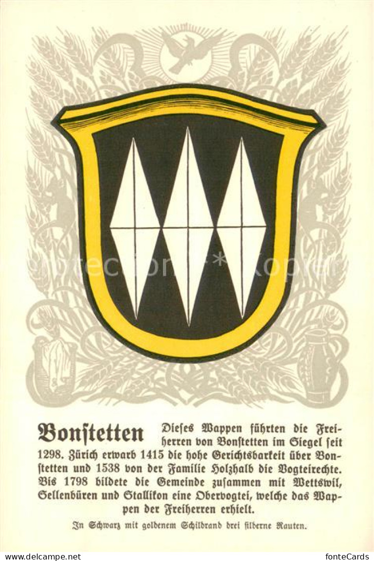13707585 Bonstetten ZH Wappen Serie Zuercher Gemeindewappen Serie V Nr. 21  - Autres & Non Classés