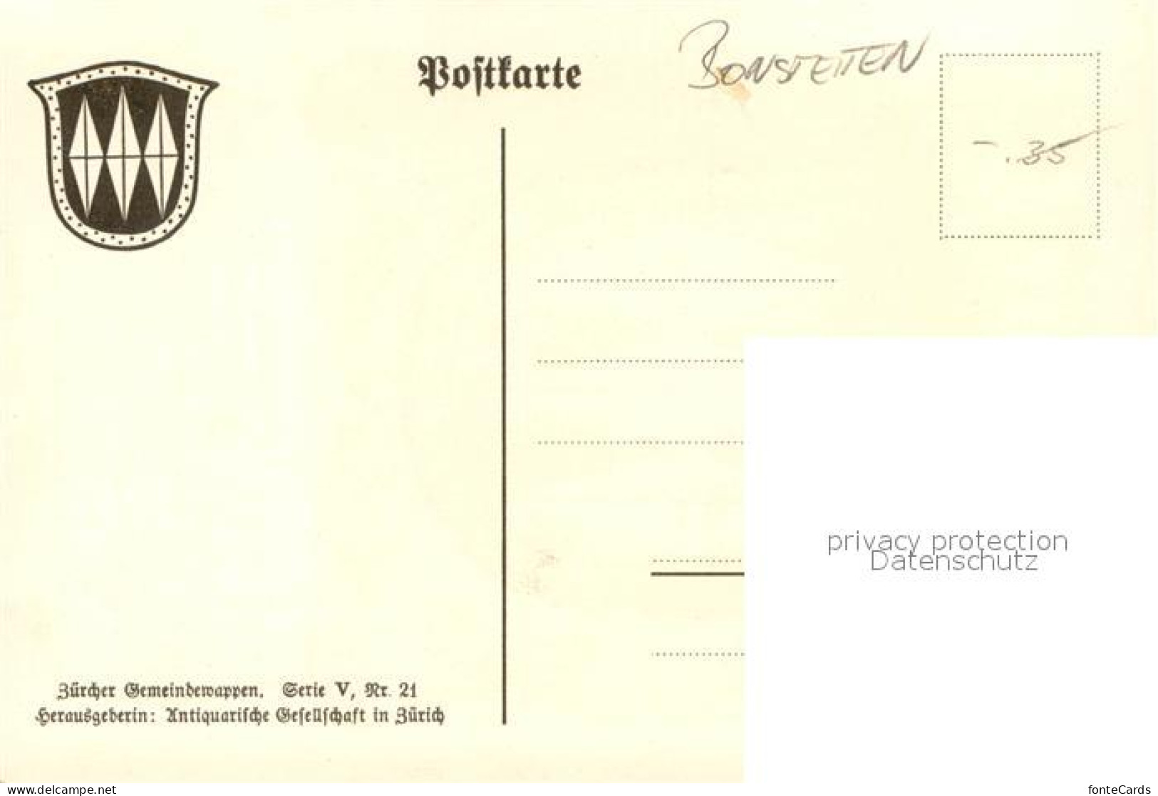 13707585 Bonstetten ZH Wappen Serie Zuercher Gemeindewappen Serie V Nr. 21  - Autres & Non Classés