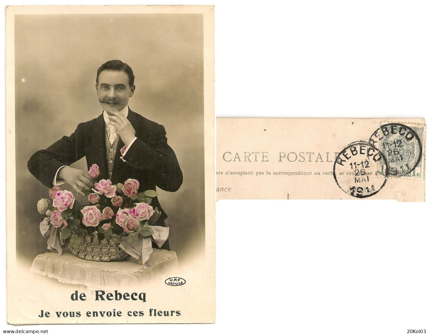 De Rebecq Je Vous Envoie Ces Fleurs 1911, Brabant Wallon, TTB-CPA, Vintage - Rebecq