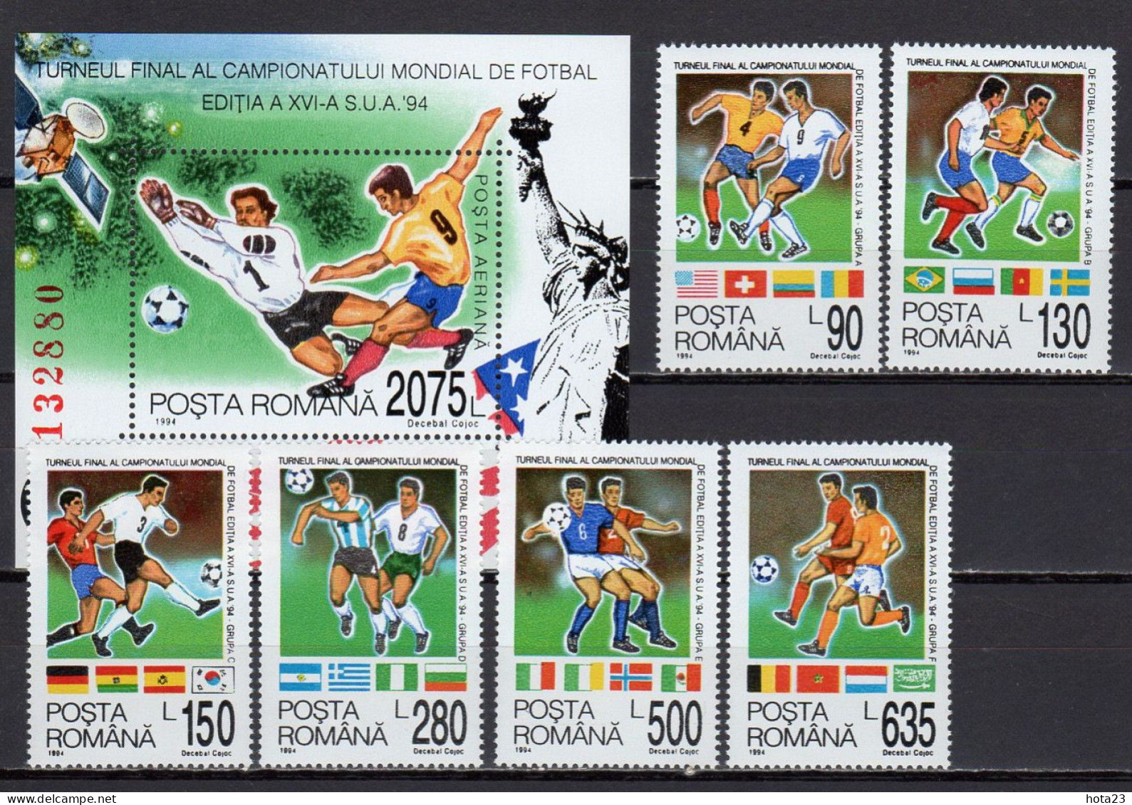 (!) ROMANIA 1994 World Cup Soccer Football USA, MNH S/S SC # 3929 + Stamp Set - 1994 – Vereinigte Staaten